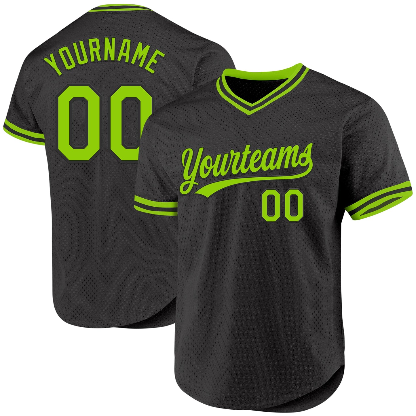 Custom Black Neon Green Authentic Throwback Baseball Jersey - Sky-Custom