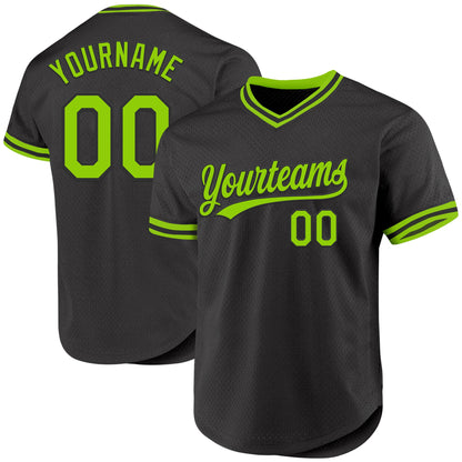 Custom Black Neon Green Authentic Throwback Baseball Jersey - Sky-Custom