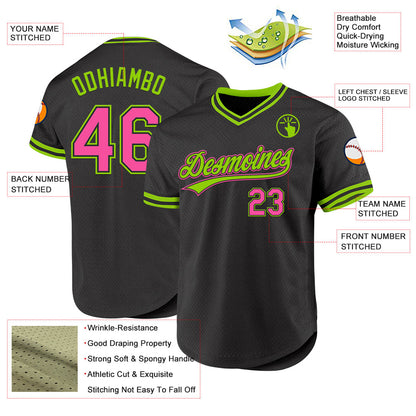 Custom Black Pink-Neon Green Authentic Throwback Baseball Jersey - Sky-Custom