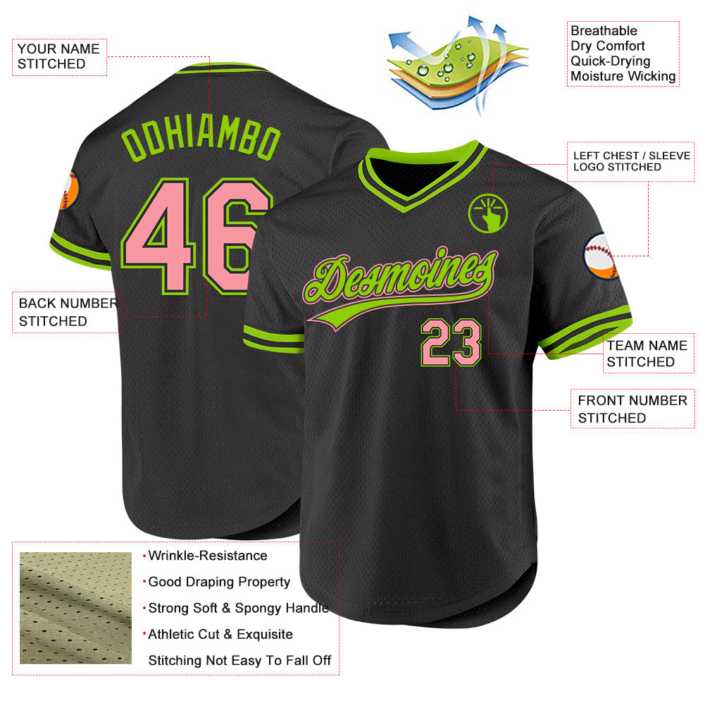 Custom Black Medium Pink-Neon Green Authentic Throwback Baseball Jersey - Sky-Custom