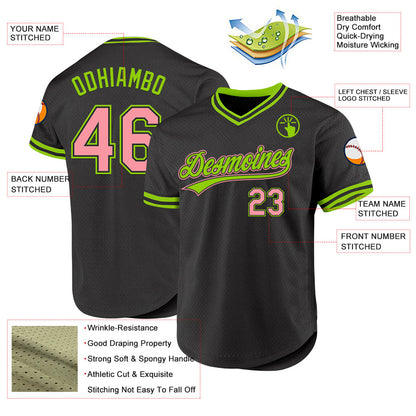 Custom Black Medium Pink-Neon Green Authentic Throwback Baseball Jersey - Sky-Custom