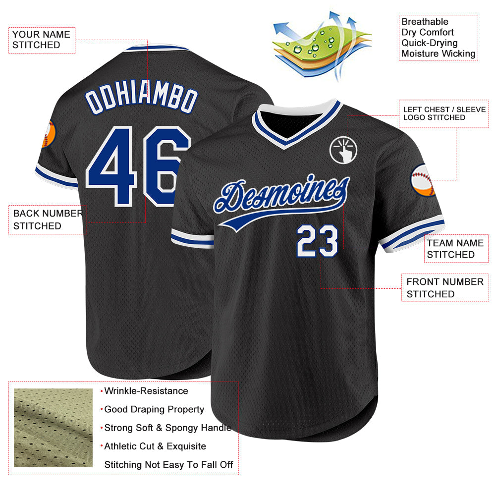 Custom Black Royal-White Authentic Throwback Baseball Jersey - Sky-Custom