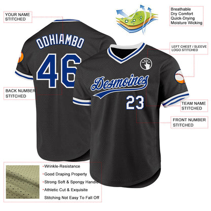 Custom Black Royal-White Authentic Throwback Baseball Jersey - Sky-Custom