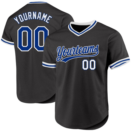 Custom Black Royal-White Authentic Throwback Baseball Jersey - Sky-Custom