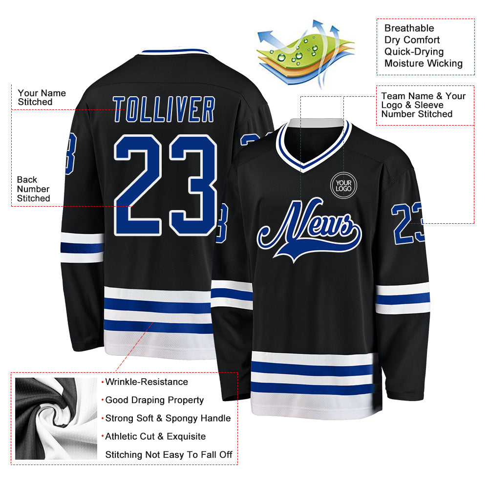 Custom Black Royal-White Hockey Jersey - Sky-Custom