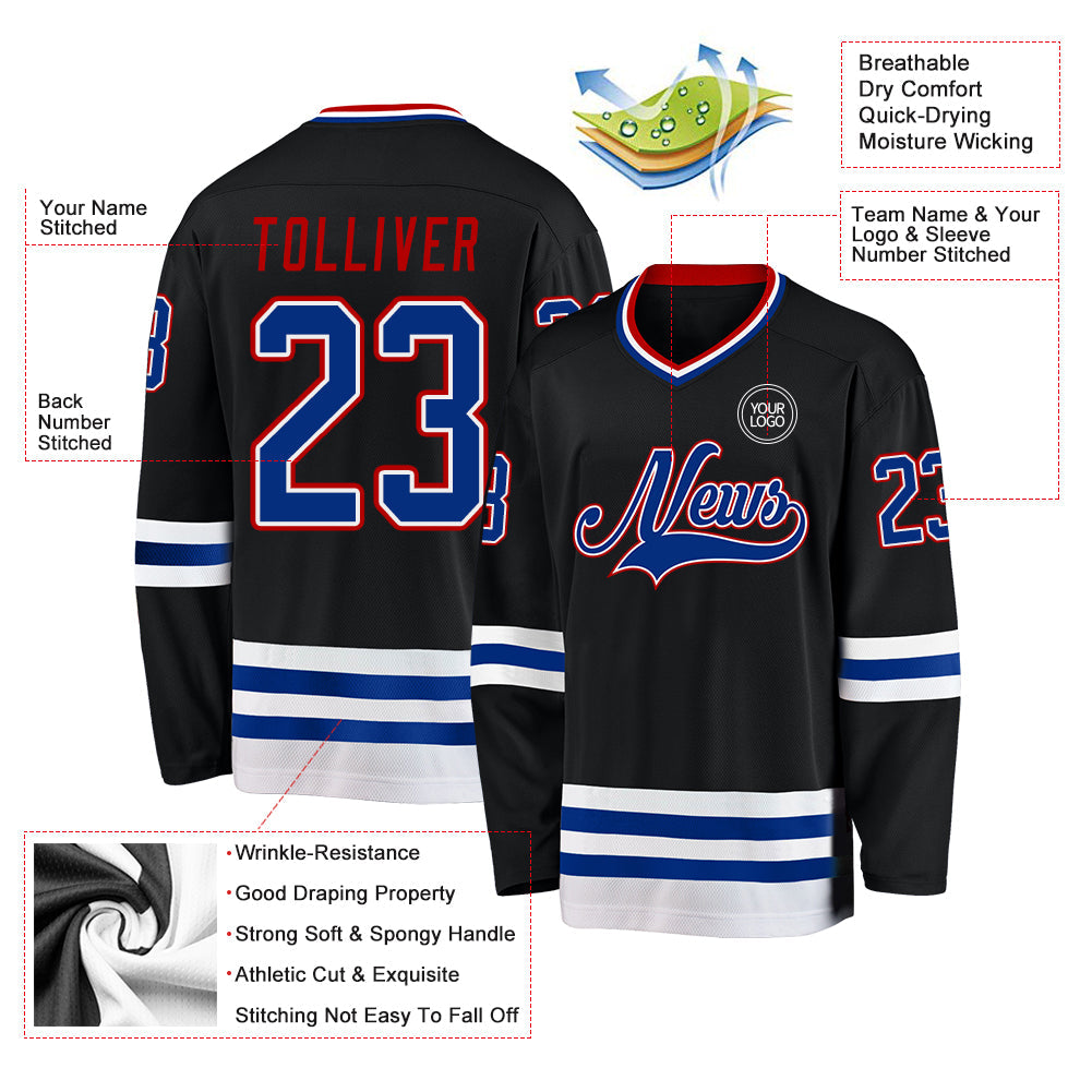 Custom Black Royal-Red Hockey Jersey - Sky-Custom