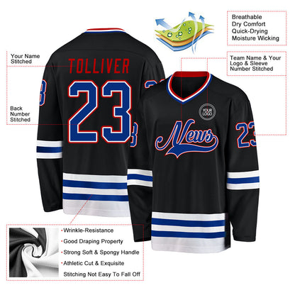 Custom Black Royal-Red Hockey Jersey - Sky-Custom
