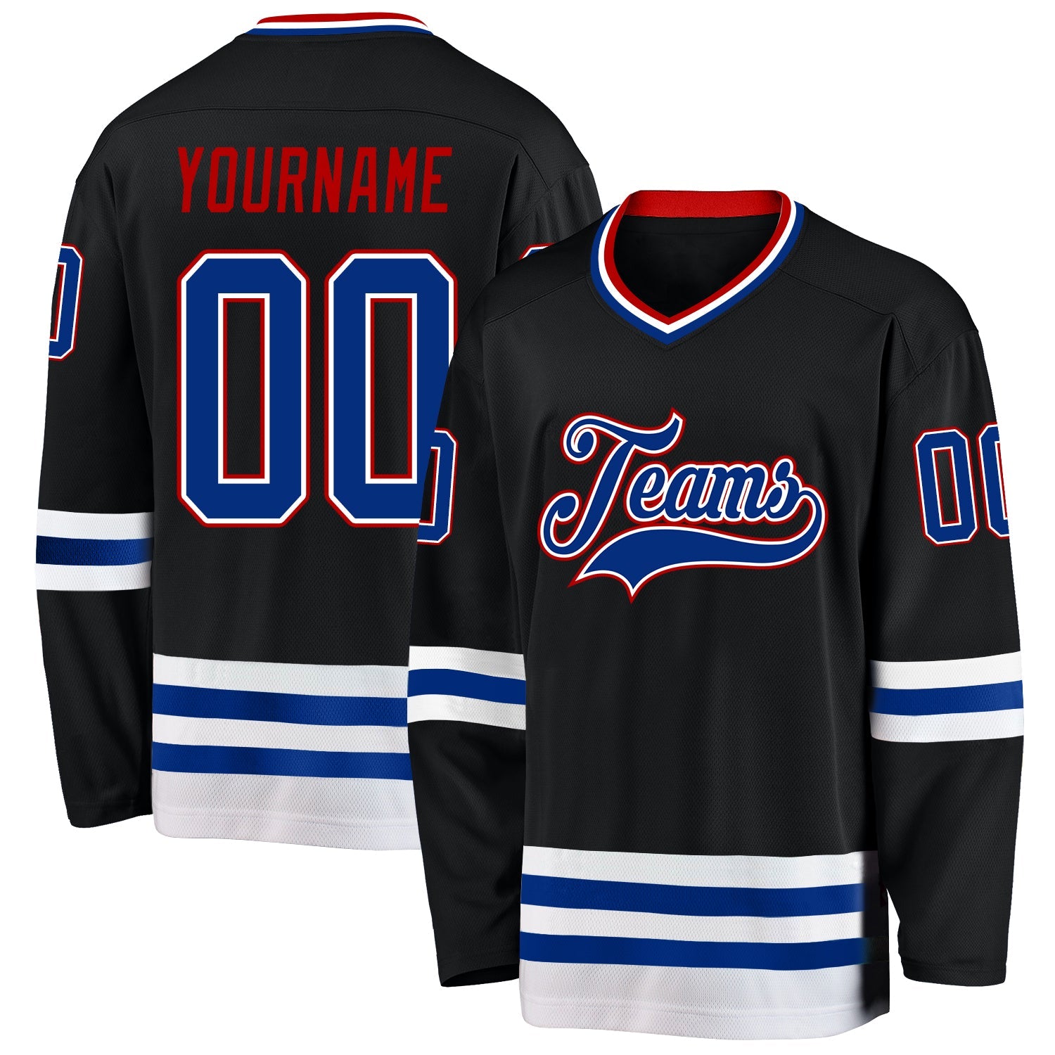 Custom Black Royal-Red Hockey Jersey - Sky-Custom