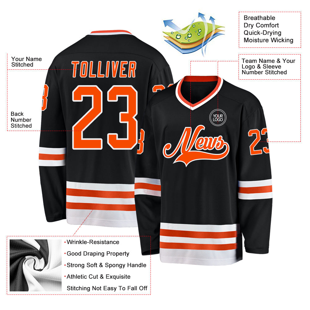 Custom Black Orange-White Hockey Jersey - Sky-Custom