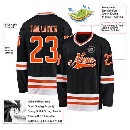 Custom Black Orange-White Hockey Jersey - Sky-Custom