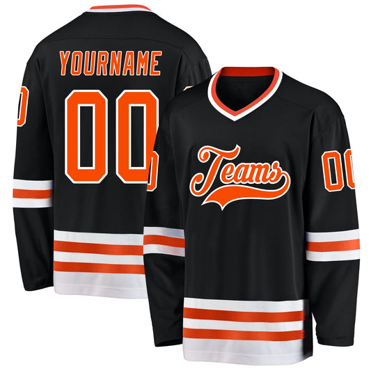 Custom Black Orange-White Hockey Jersey - Sky-Custom