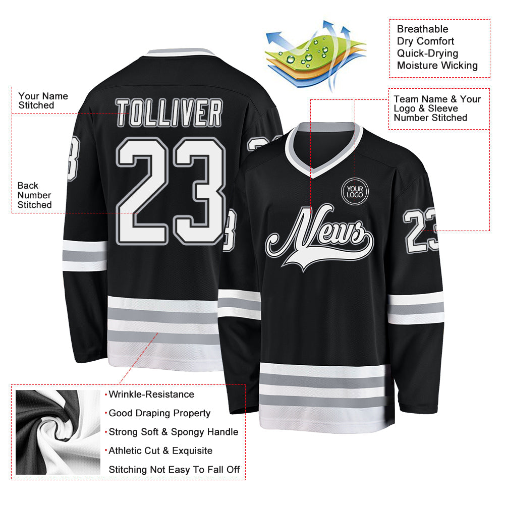 Custom Black White-Gray Hockey Jersey - Sky-Custom