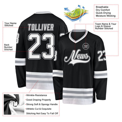 Custom Black White-Gray Hockey Jersey - Sky-Custom
