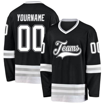 Custom Black White-Gray Hockey Jersey - Sky-Custom