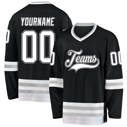 Custom Black White-Gray Hockey Jersey - Sky-Custom