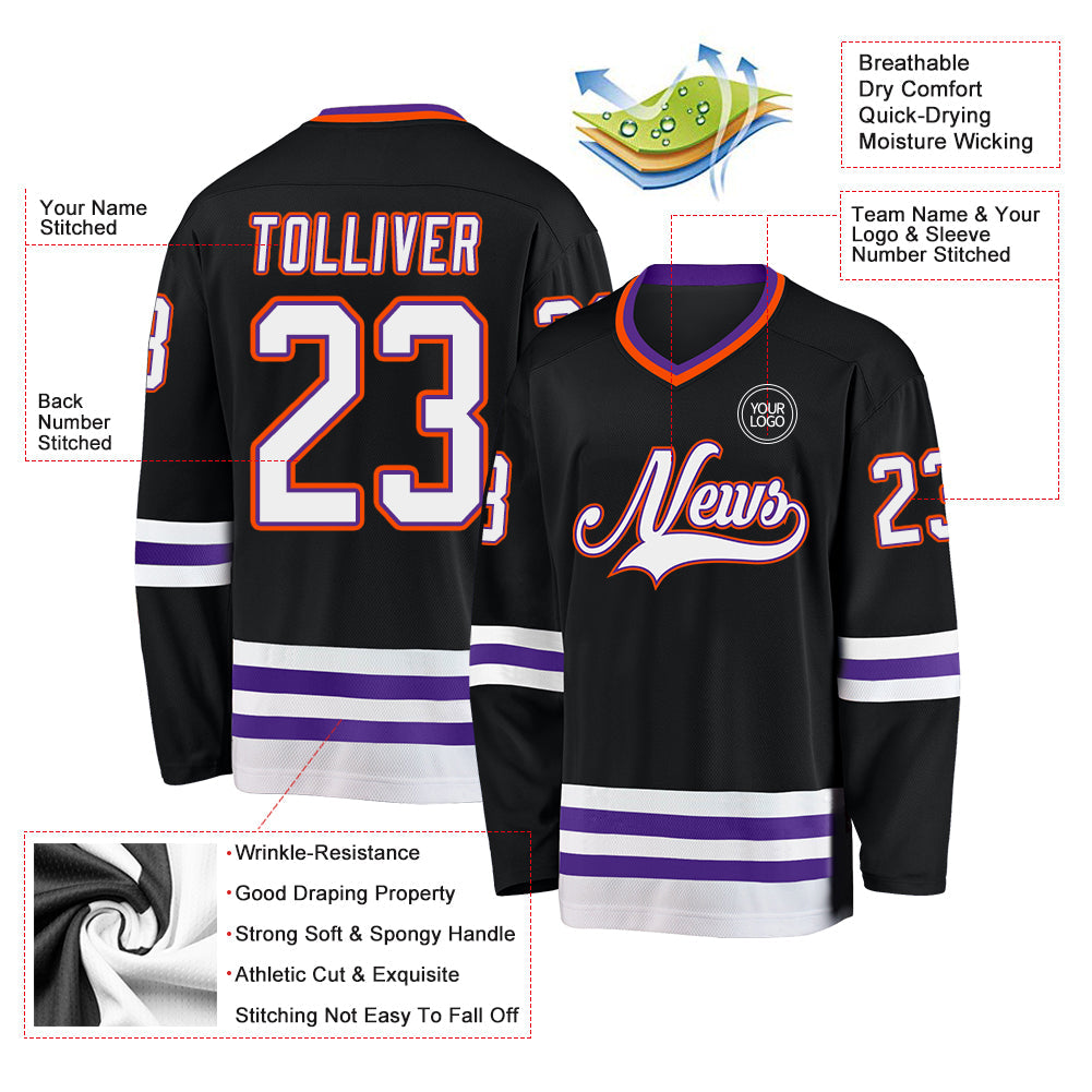 Custom Black Purple-Orange Hockey Jersey - Sky-Custom