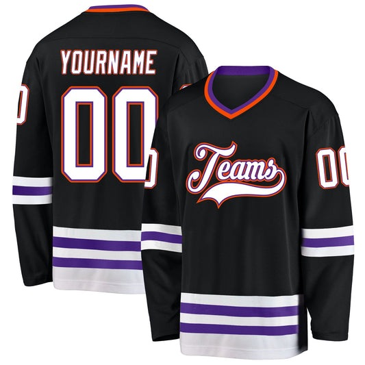 Custom Black Purple-Orange Hockey Jersey - Sky-Custom