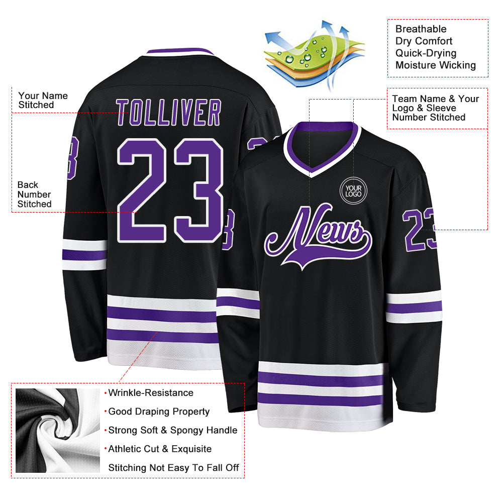 Custom Black Purple-White Hockey Jersey - Sky-Custom