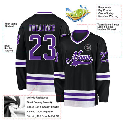 Custom Black Purple-White Hockey Jersey - Sky-Custom