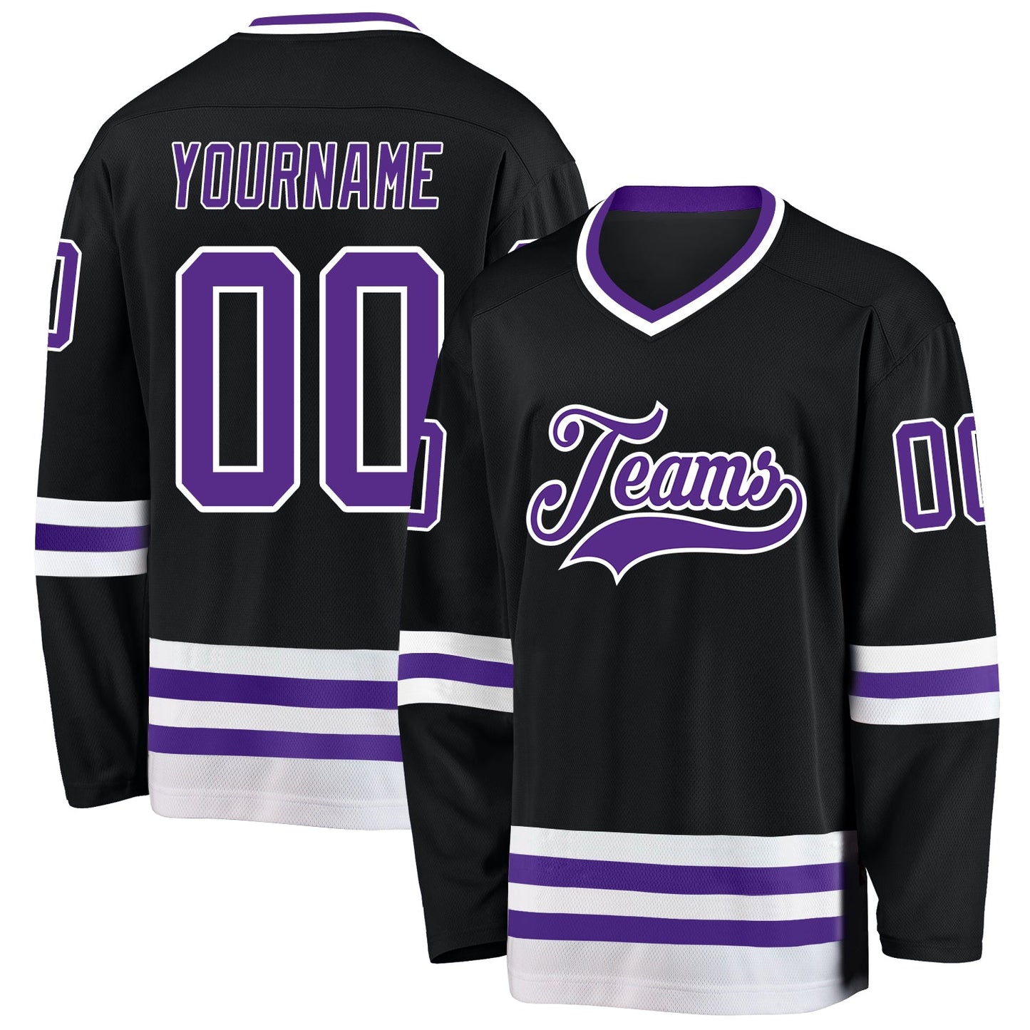 Custom Black Purple-White Hockey Jersey - Sky-Custom