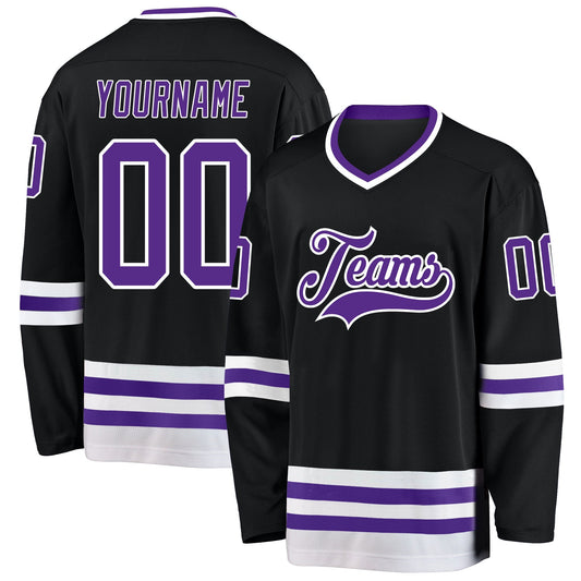 Custom Black Purple-White Hockey Jersey - Sky-Custom
