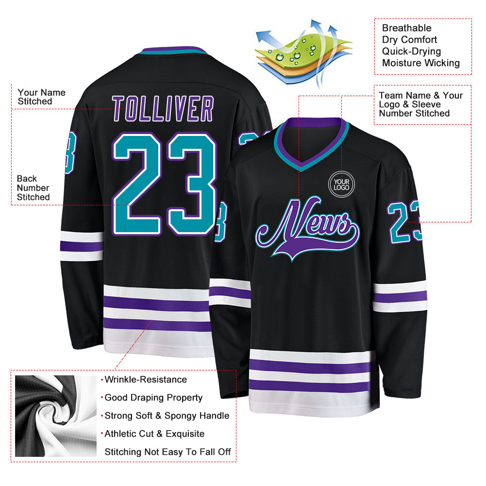 Custom Black Teal-Purple Hockey Jersey - Sky-Custom