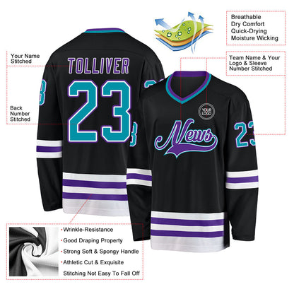 Custom Black Teal-Purple Hockey Jersey - Sky-Custom