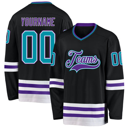 Custom Black Teal-Purple Hockey Jersey - Sky-Custom