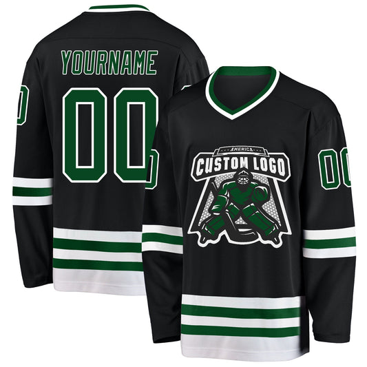 Custom Black Green-White Hockey Jersey - Sky-Custom