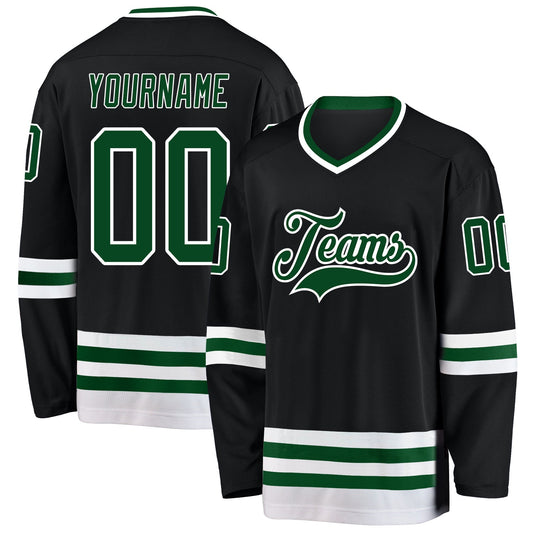 Custom Black Green-White Hockey Jersey - Sky-Custom