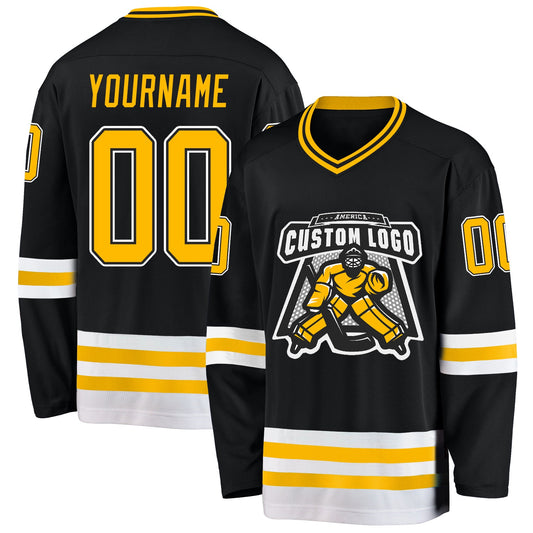 Custom Black Gold-White Hockey Jersey - Sky-Custom
