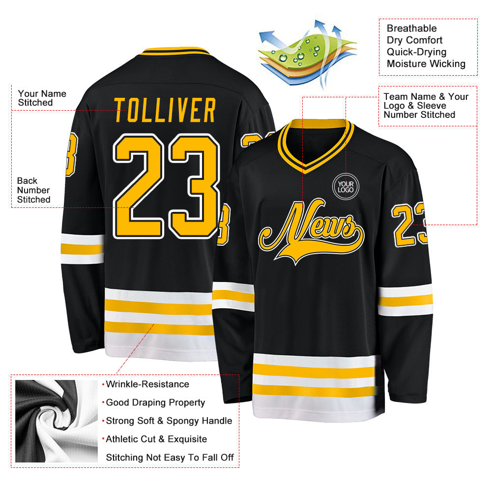 Custom Black Gold-White Hockey Jersey - Sky-Custom