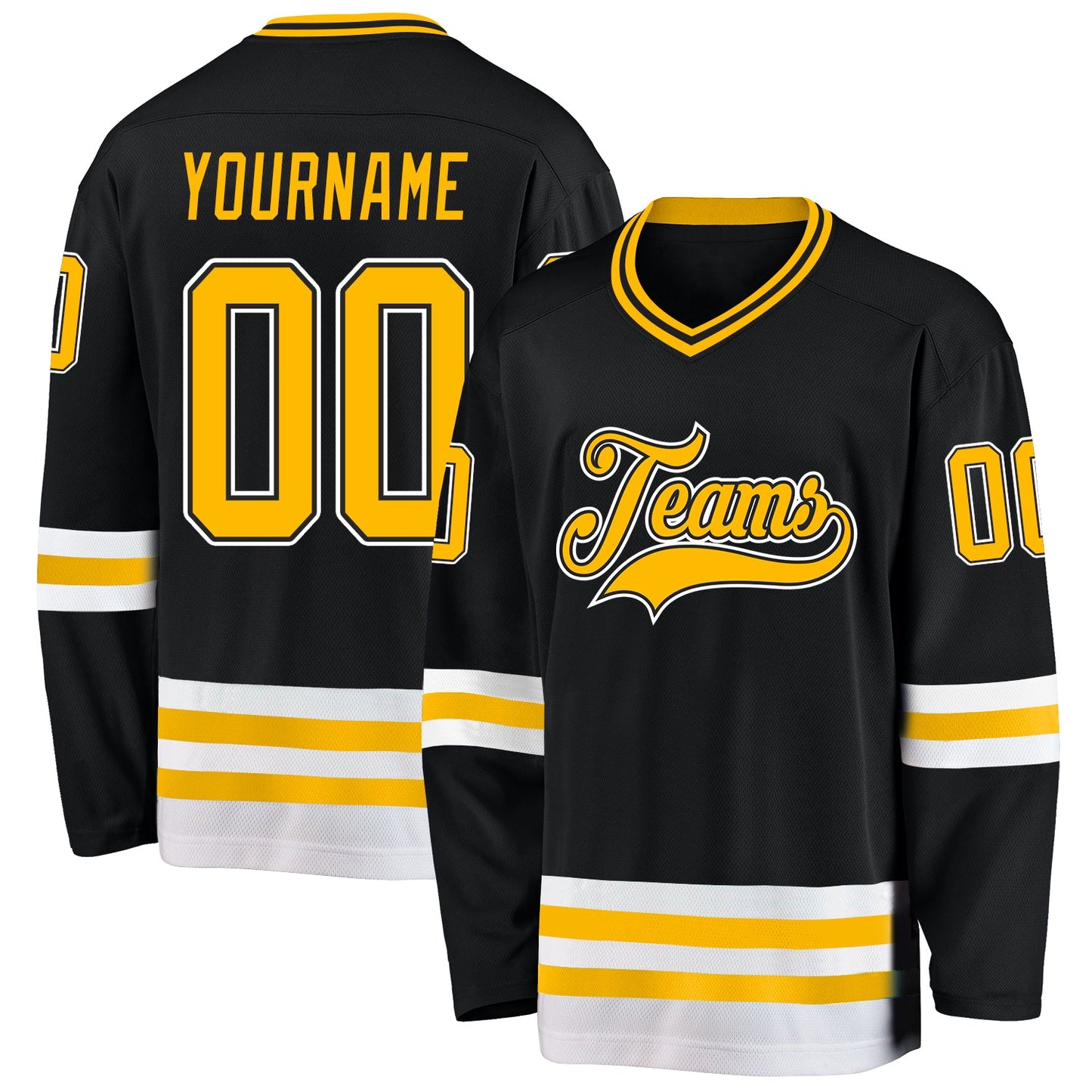 Custom Black Gold-White Hockey Jersey - Sky-Custom