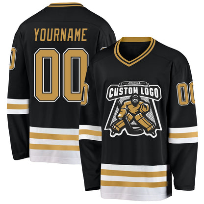 Custom Black Old Gold-White Hockey Jersey - Sky-Custom