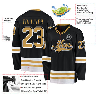Custom Black Old Gold-White Hockey Jersey - Sky-Custom