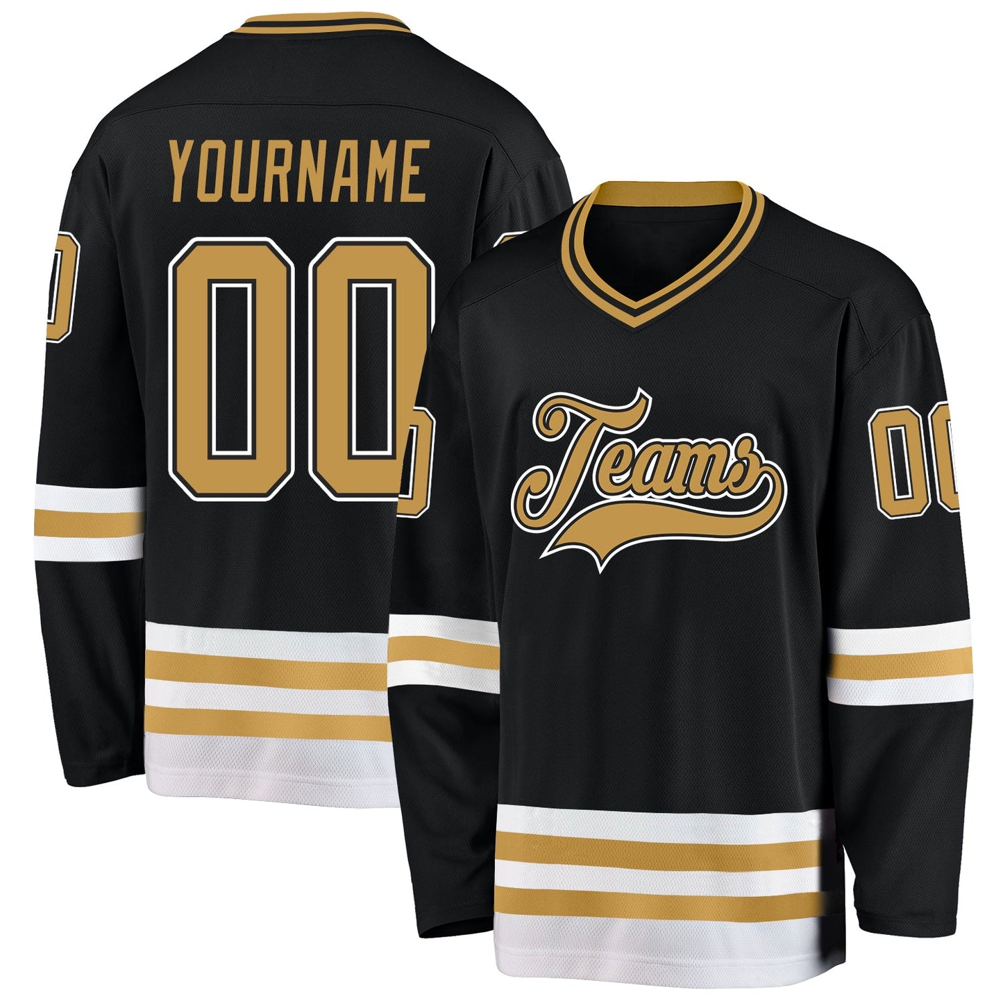 Custom Black Old Gold-White Hockey Jersey - Sky-Custom
