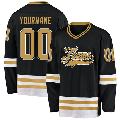 Custom Black Old Gold-White Hockey Jersey - Sky-Custom