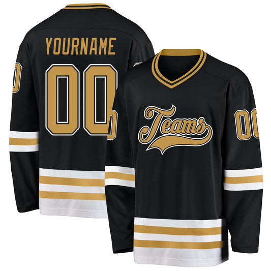 Custom Black Old Gold-White Hockey Jersey - Sky-Custom