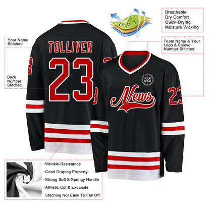 Custom Black Red-White Hockey Jersey - Sky-Custom