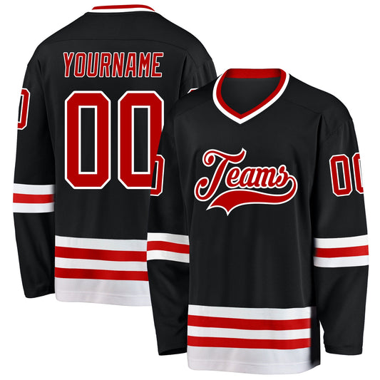 Custom Black Red-White Hockey Jersey - Sky-Custom