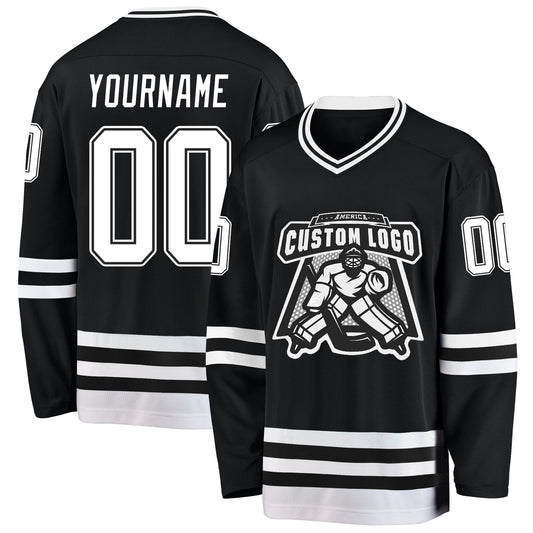 Custom Black White Hockey Jersey - Sky-Custom