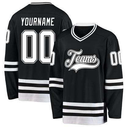 Custom Black White Hockey Jersey - Sky-Custom