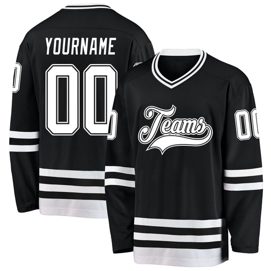 Custom Black White Hockey Jersey - Sky-Custom