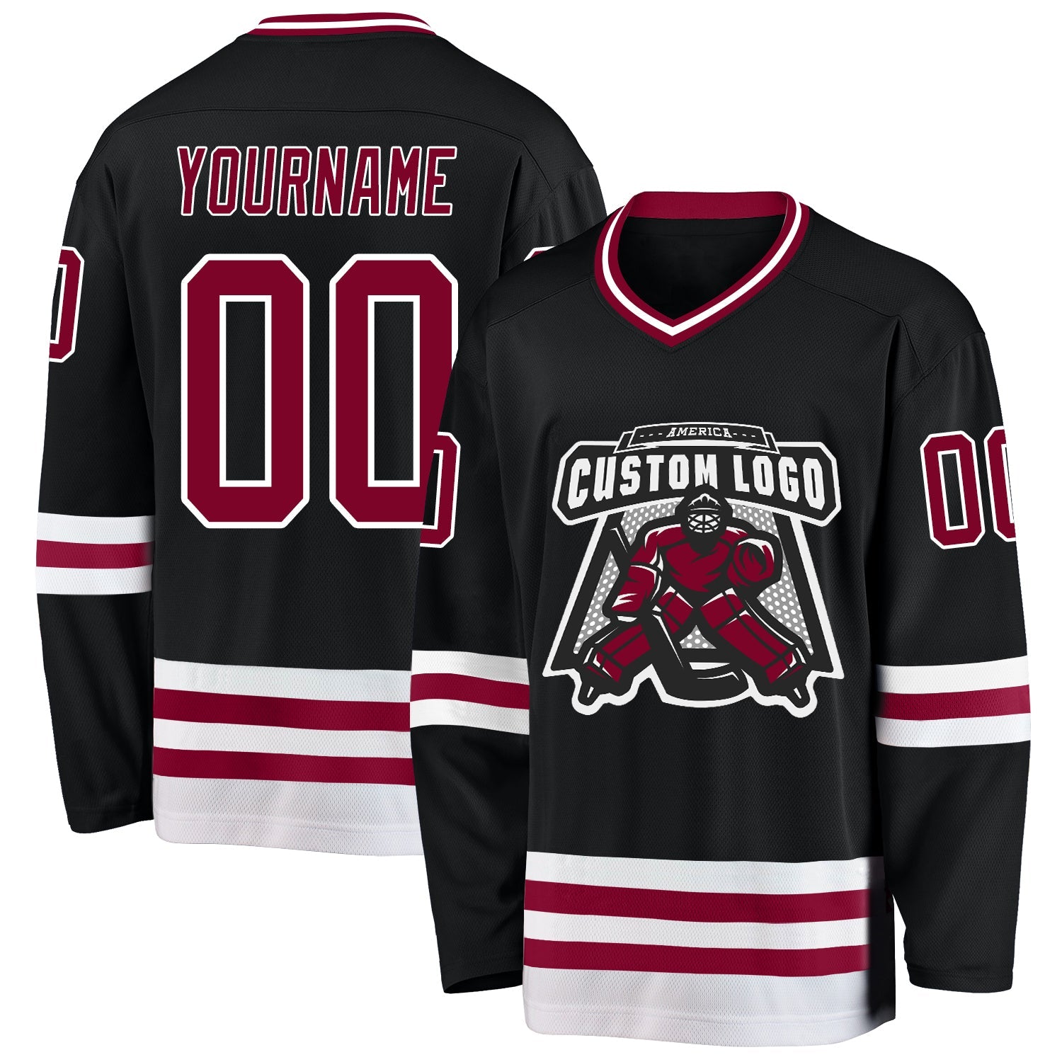 Custom Black Maroon-White Hockey Jersey - Sky-Custom