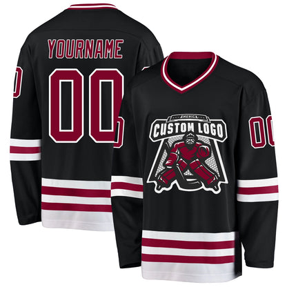 Custom Black Maroon-White Hockey Jersey - Sky-Custom