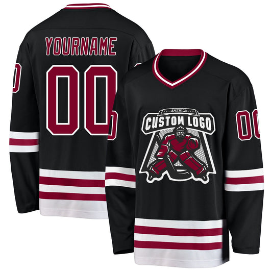 Custom Black Maroon-White Hockey Jersey - Sky-Custom