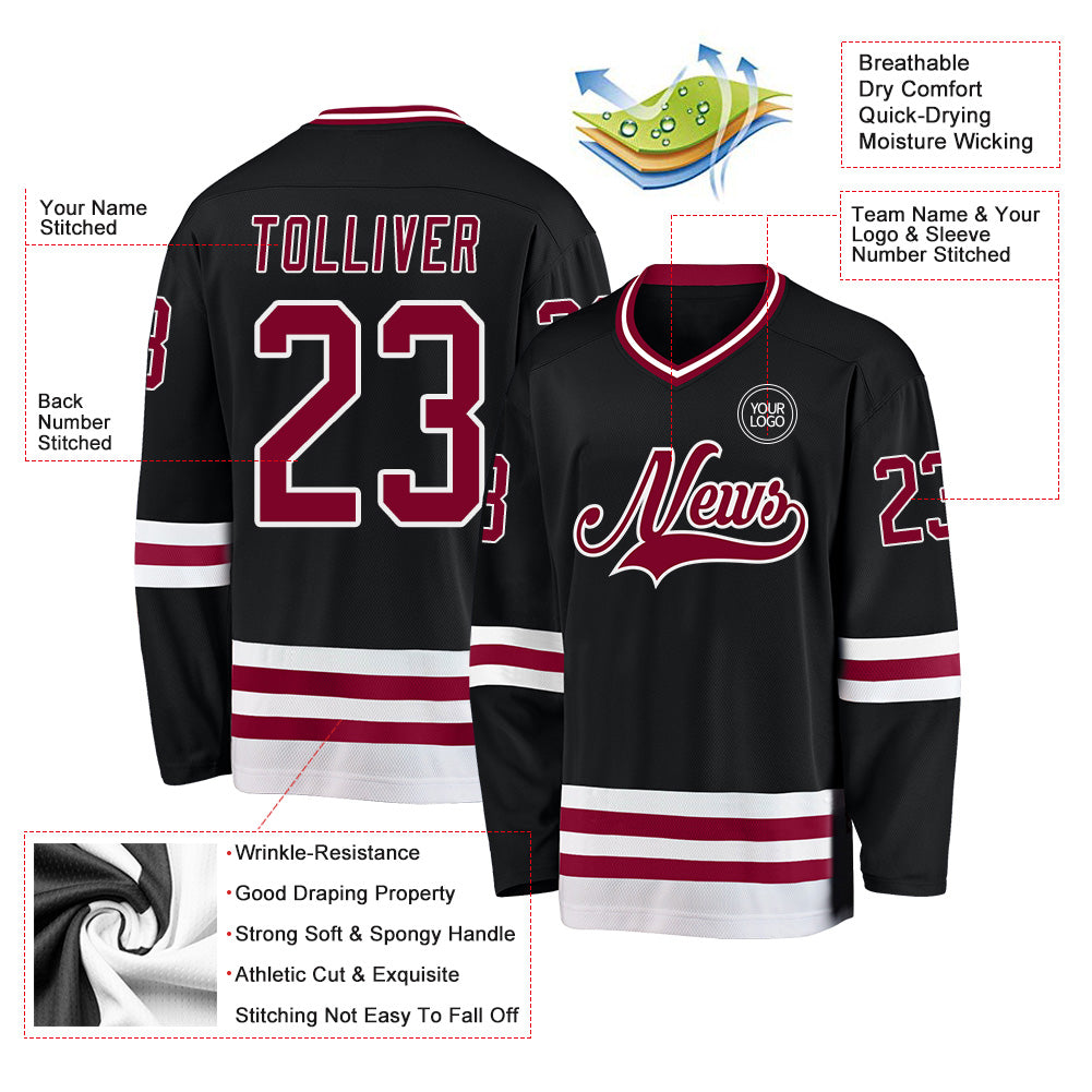 Custom Black Maroon-White Hockey Jersey - Sky-Custom