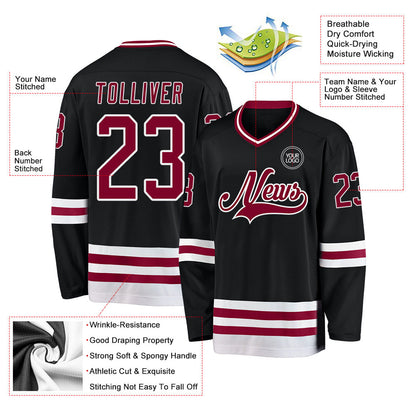 Custom Black Maroon-White Hockey Jersey - Sky-Custom