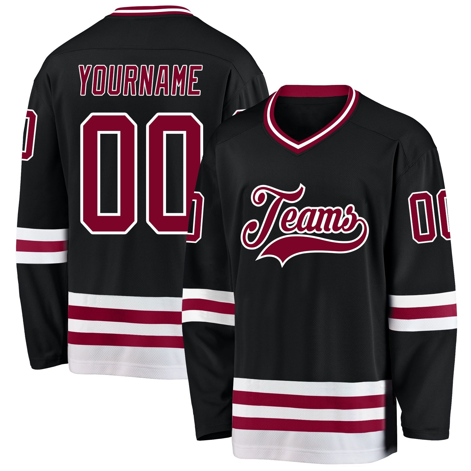 Custom Black Maroon-White Hockey Jersey - Sky-Custom