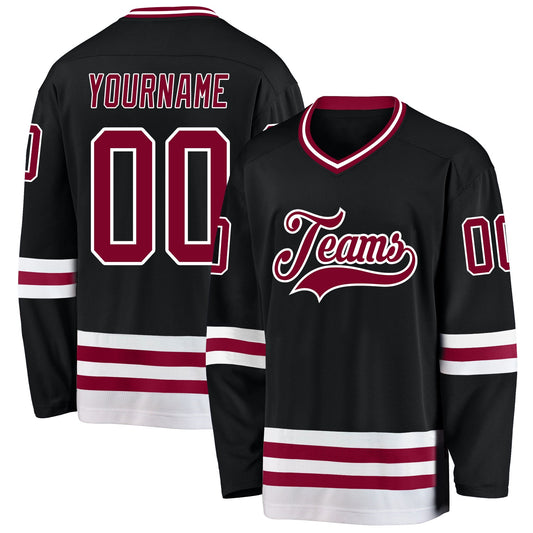 Custom Black Maroon-White Hockey Jersey - Sky-Custom